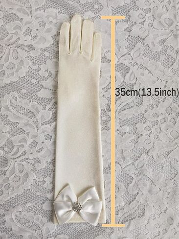 Leimandy Girls First Communion Veil & Satin Gloves Set - Lace Veil with Bowknot Gloves for Mass Baptism Wedding F17 in Kuwait