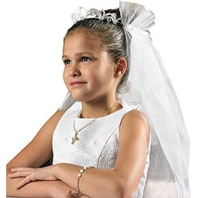 Religious Gift Catholic Girls Holy First Communion Elegant Tiara Silk Floral 25 Inch Mesh Veil