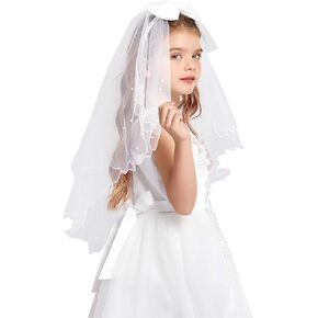 Girls Bowknot Rhinestone Flower Headband Hair Wreath Floral Crown Veil