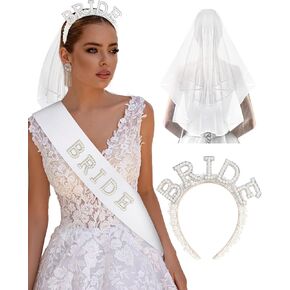 Bearl Bride Beadband + Pearl Bride to Sash + Wedding Veil ، هدايا الزفاف لزخارف حفلات البكالوريوس ، دش الزفاف ، زينة حفلة الخطوبة