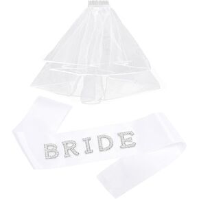 Bride To Be Sash and Bride Veil White for Bachelorette Party, Bach Party Favors Accessory Decorations