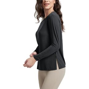 Ododos Women's Peach-Soft Boat Neck Stirt Long Sleeve ، فتحة جانبية ، قمة غير رسمية مريحة لليوغا والصالة