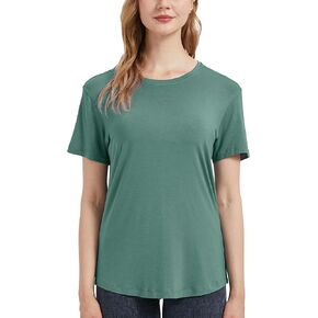 netdraw Women's Lightweight and Soft Bamboo Viscose T-Shirt Curved Hem Crew Neck Smooth Trendy Sleep Lounge Pajama Tops