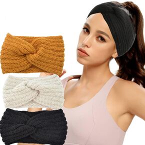 3 Pieces Warm Winter Headband for Women - Soft Knit Hair Warmers Crochet Head Wrap Winter Hair Bands