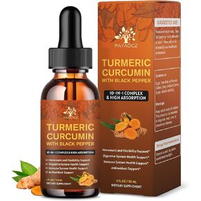(2 Pack) Organic Turmeric Curcumin Supplement with Black Pepper and Ginger - Liquid Turmeric Extract Drops (with Boswellia, Cinnamon, Rosemary and Sage) - Flexibility and Digestive Health - 1 Fl Oz