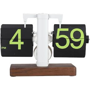 Flip Desk Clock, Retro Vintage Flip Desk Table Clock, Digital Flip Clock Sided Large Numbers Mechanical Flip Clock Wood Base for Living Room, Study Room and Office（Black）