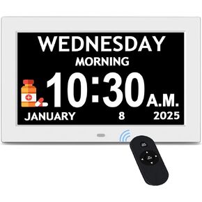 10.1 '' Clock Digital ، 1280*800p HD شاشة كبيرة إضافية ، ساعة خرف لكبار السن ، 10 تذكيرات و 6 أجهزة إنذار ، تعتيم السيارات و DST ، التحكم عن بُعد ، الساعة الرقمية مع التاريخ ، الوقت ، يوم من الأسبوع ، whtie