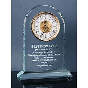 Best Boss Ever Gifts for Women Men, Cool Gifts For Bosses, Elegant Glass Table Clock Appreciation Retirement Gift For Female Male Boss, Boss's Day Gift Idea For Office Home Decorations
