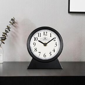 Desk Clock - Classic Vintage Clock and Decorative Shelf Decor,Silent Non-Ticking Clock with Distressed Metal Frame for Office, Bedroom and Home Decoration(Black)