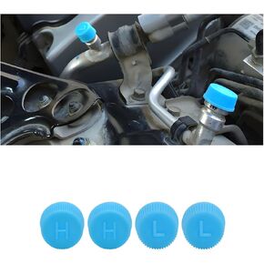 4PCS Car AC Valve Core Caps, High Low Pressure R134a Vehicle AC System Charging Port Dust Covers, Leakproof Auto Air Conditioning Valve Caps Replacement Accessories, Universal Fit