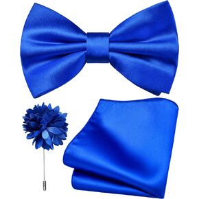 Branduce Solid Color Pre-tied Bow Tie and Pocket Square Lapel Pin Set for Men