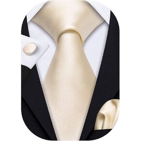 Barry.Wang Plain Men Silk Ties Extra Long Stain Necktie for Wedding Business Handkerchief Cufflinks Set Solid Colors