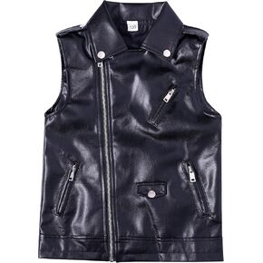Boys Girls Faux leather Vest Jacket Kids Motorcycle Vests Joker Dress Coat 3-12Years