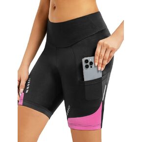 qualidyne Women's 4D Padded Bike Shorts – High-Waist Cycling Shorts with Side Pockets for Road Biking