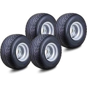 Roadguider Golf Cart Wheel Assembly 18x8.5-8 مثبت 4 العروات على 4 "PCD Silver Rim ، مجموعة 4-14039