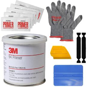 VViViD 3M Primer 94 8oz - 236ml Car Wrapping Application Tool - With 10 Primer Wipes, Wrap Gloves, Blue Squeegee, 2 Felt Tips and Detailer Squeegee.
