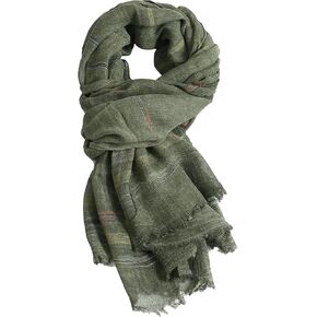 FEOYA Unisex Striped Soft Scarf Cotton Blend Crinkle Vintage Soft Scarf Fashion Scarfs with Fringed Edges