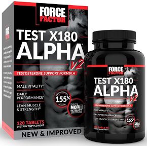 اختبار عامل القوة X180 Alpha v2 T-Support للرجال، مكمل T للمساعدة في بناء القوة، وتعزيز أكسيد النيتريك، ودعم الأداء اليومي، 120 قرصًا