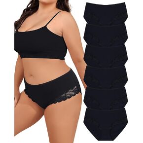 LEVAO Womens Underwear Cotton Cheeky Bikini Plus Size Lace Hipster Panty Stretch Full Briefs 6 Pack L-4XL