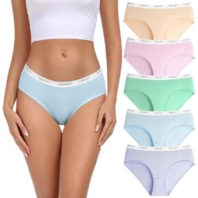 coskefy Women's Underwear Cotton Breathable Hipster Panties Soft Low Rise Bikini Ladies Workout Briefs 5 Pack