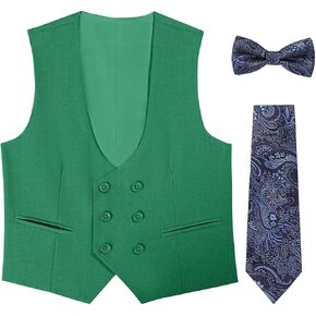 Boys Vest Double Breasted Suit Vest for Boy Formal Casual Western Wedding Waistcoat and Tie
