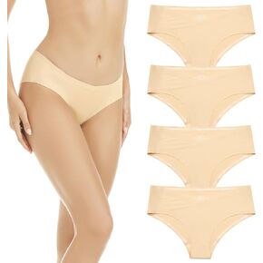 Yilanmy Seamless Underwear for Women No Show Panties Invisibles Briefs V Cut Soft Stretch Bikini 4 Pack