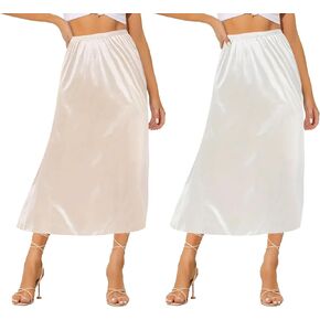 Ellames Women's 2 قطع نصف زلات أسفل الفساتين الساتان الساتان طويل أسفل قميص قميص Slip Skirt موسع