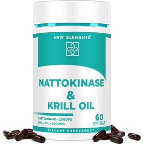 ملحق Nattokinase 4000 FU عضوي مع زيت Krill Oil في أنتاركتيكا 3 SoftGels 2000mg | DHA | EPA | nattokinase مشتق من natto اليابانية | دعم القلب والأوعية الدموية وصحة القلب | 60 Softgels