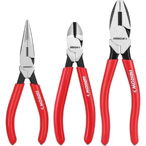 ARROW 3PCS Pliers Set, 6" Needle Nose Pliers, 6" Diagonal Plier, 7" Linesman with Non-slip Handle, Premium Carbon Steel, High Leverage Design