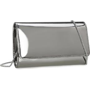 CHARMING TAILOR Faux Leather Wedding Clutch for Women Metallic PU Formal Bag Mirrored Patent Evening Party Purse