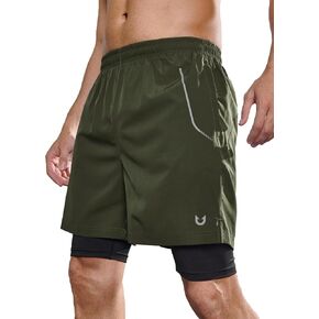 NORTHYARD Men's 2 in 1 Workout Shorts 5" Running Athletic Quick Dry Shorts Gym Sports Basketball Tennis with Phone Pockets