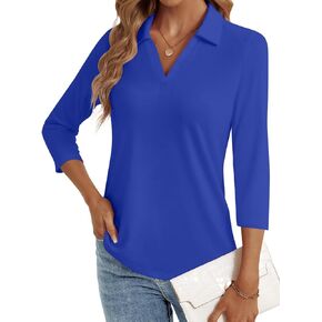 3/4 Length Sleeve Womens Tops Dressy Casual V Neck Polo Shirts Business Work Blouses 2025 Trendy Tunic Top