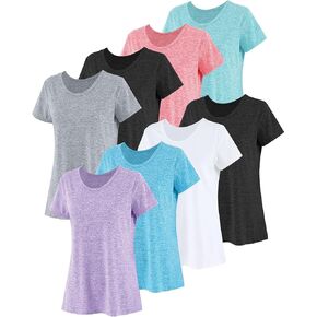 Taiyin 8 Pack Women's Dry Fit T قمصان Terts Crewneck قصيرة الأكمام خفيفة الوزن t for workout الرياضية الرياضية الرياضية الجارية