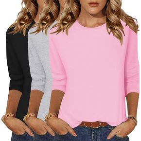 Zeagoo Tops for Women 3 Pack 3/4 Sleeve Crewneck Cute Basics Tees Casual Fashion Summer T Shirts Business Work Tee Top