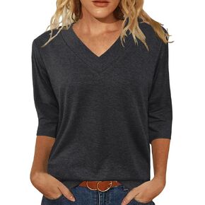 JomeDesign Womens Tops 3/4 Length Sleeve Summer V Neck Shirts Casual Tunic Tops 2025