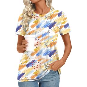 Womens 2025 Tunic Summer Tops Short Sleeve Blouses Crewneck Fashion Tshirts M-3XL