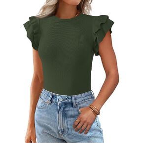 Kirundo Spring Tops for Women Flutter Short Sleeve Sweater Sweater Crewneck Crewnick Tnist Pullover Derts 2025 Fashion Summer Clothing