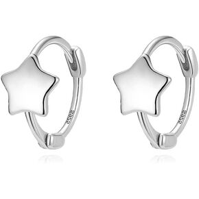 Reffeer Solid 925 Sterling Silver Star Hoop Earrings for Women Teens Star Huggie Earrings Cartilage Hoops