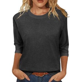 JomeDesign Womens Tops Casual 3/4 Sleeve Crew Neck Shirts Loose Fit Tunic Blouses Summer Tees
