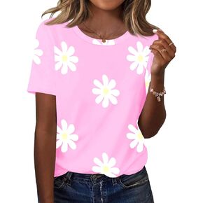 TCOT Women's Tops Summer Short Sleeve Crew Neck Shirts Dressy Casual Blouses for Women S-3XL