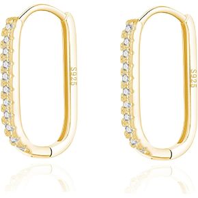 Reffeer 925 Sterling Silver CZ Square Hoop Earrings for Women Teens CZ U Hoop Earrings Minimalist Hoop Earrings
