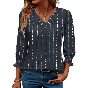 Rapbin 3/4 طول الأكمام توبس نساء الصيف العصرية نفخة بنفرة V-neck بلوزات أنيقة قميص مزخرف مزخرف in Kuwait