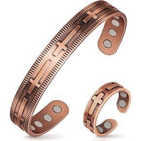 Copper Bracelets for Women, Lymphatic Drainage Magnetic Bracelets & Magnetic Ring with 3500 Gauss Magnets, 100% Pure Copper Jewelry Gift