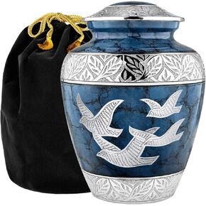 Trupoint Memorials Cremation Urns for Human Ashes, Decorative Burial Urn for Adult Men & Women – Large, Blue Birds