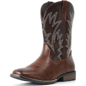 IUV Cowboy Boots For Men Square Toe Western Boots Durable Classic Embroidered Pull On Boot Slip Resistant Country Boot