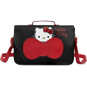 Hello Kitty Girls Teenagers حقيبة يد ، حقيبة كتف Crossbody مع حزام قابل للتعديل أزياء سفر النساء الفتيات (الأسود/الأحمر)