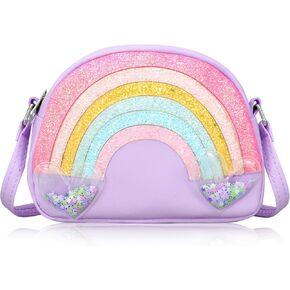 Cute Girls Crossbody Bag Rainbow Crossbody Bag for Little Girls Toddler Kids Small Wallet Crossbody Purse Shoulder Bags Handbag Cross Body Bag, Purple