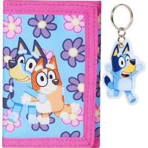 محفظة Bluey for Kids Trifold Wallet مع جيب محفظة Coin المضغوط وفتحة Clear Slot Cash لعطلة السفر إلى هدية المدرسة للأطفال (Bluey Sisters)
