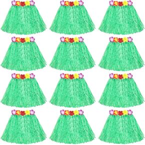 Shappy 12 قطعة من هاواي Luau Hibiscus Green Silk Flower Flowers Hula Grass Skirt لحفلة الأزياء ، أعياد الميلاد ، الاحتفال (الأخضر)
