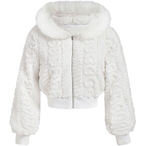 SOLY HUX Women's Faux Fur Fuzzy Cropped Jacket Zip Up Hooded Long Sleeve Warm Outerwear Coat